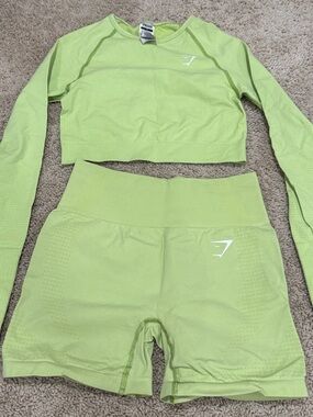 Gymshark Lime Green Seamless Crop Top & High-Waist Shorts Set